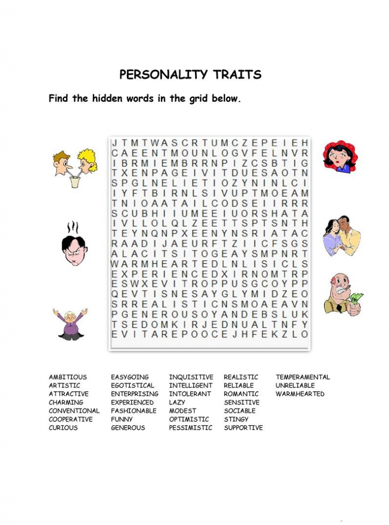 free character traits word search