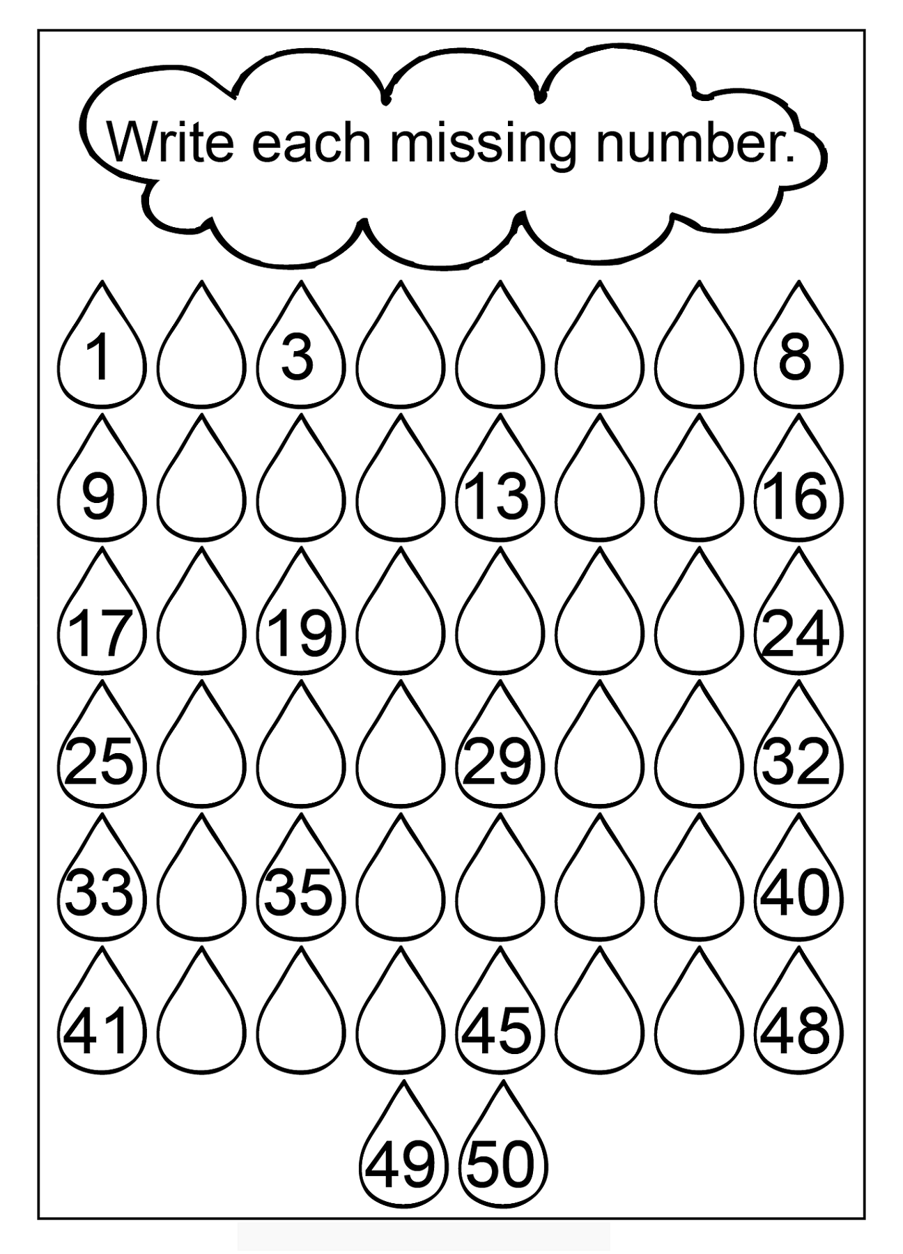missing 1-50 number chart