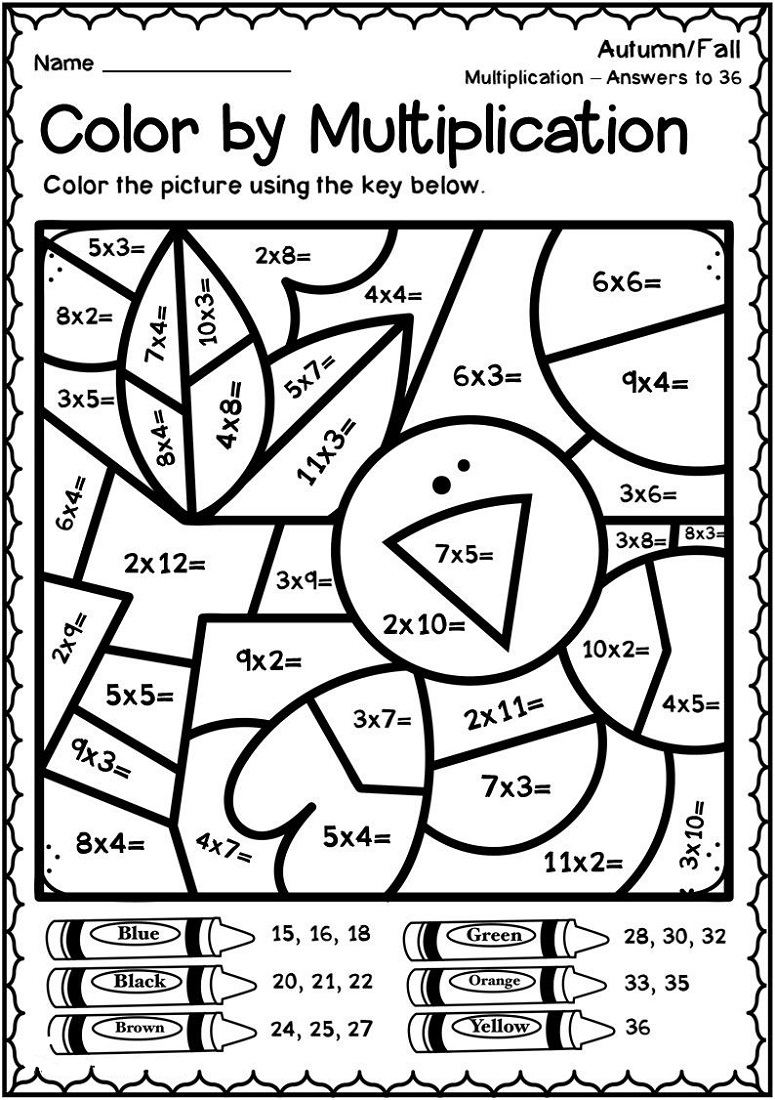 Fall Thanksgiving Color By Number Multiplication